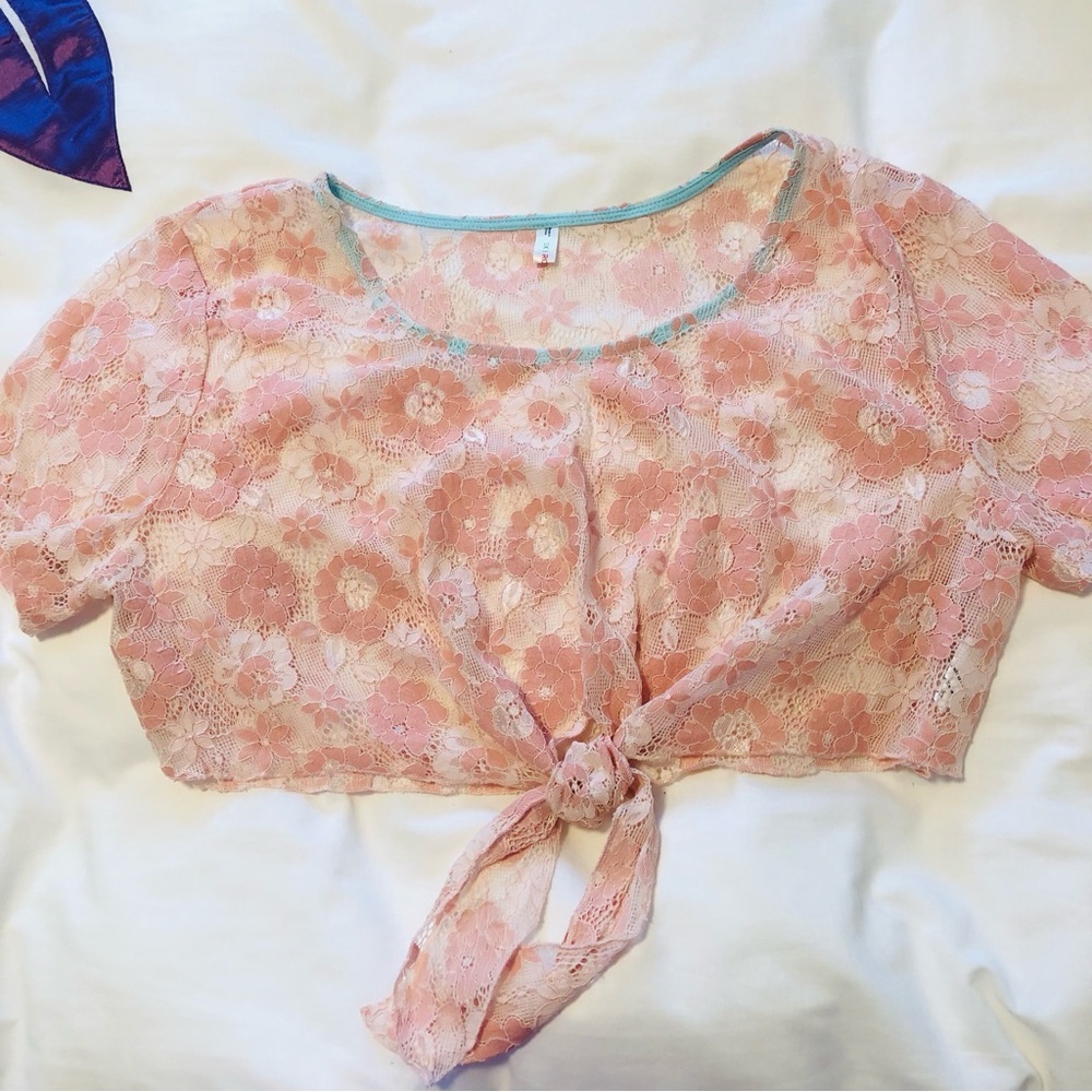 Rosegal Plus Size 3X(fits1X) 2 piece, Mint Dress Peach Lace Tie Crop, Maternity - Picture 12 of 16